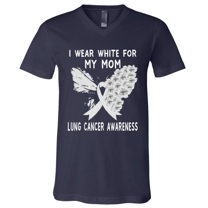 Funny I Wear White Ribbon Lung Cancer Awareness V-Neck T-Shirt