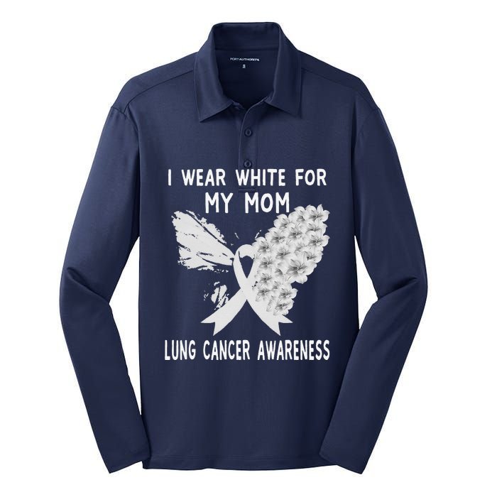 Funny I Wear White Ribbon Lung Cancer Awareness Silk Touch Performance Long Sleeve Polo