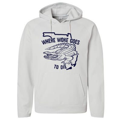 Florida Is Where Woke Goes To Die DeSantis Florida Funny Performance Fleece Hoodie