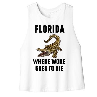 Florida Is Where Woke Goes To Die Funny Shirt Women's Racerback Cropped Tank