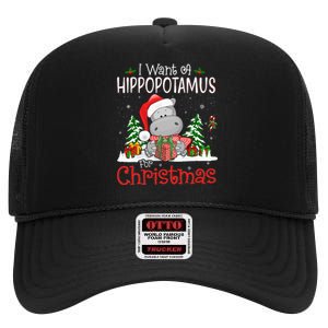 funny I Want A Hippopotamus For Christmas Xmas High Crown Mesh Back Trucker Hat