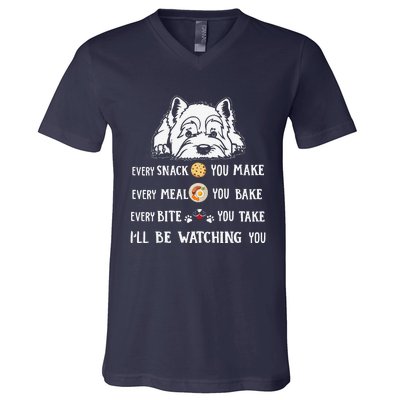 Funny I Will Be Watching You Westie Apparel For Dog Owners V-Neck T-Shirt