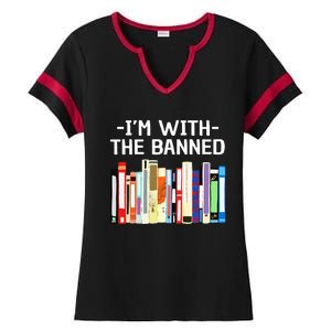 Funny I'm With The Banned Art Read Banned Books  Ladies Halftime Notch Neck Tee