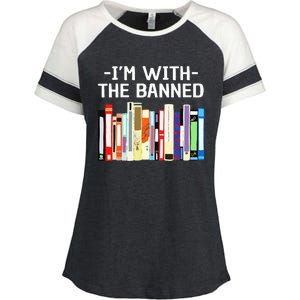 Funny I'm With The Banned Art Read Banned Books  Enza Ladies Jersey Colorblock Tee