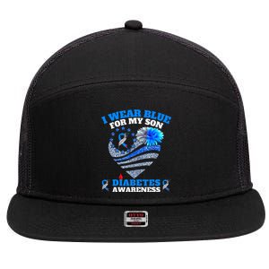 Funny I Wear Blue For My Son Diabetes Awareness Blue Ribbon  7 Panel Mesh Trucker Snapback Hat