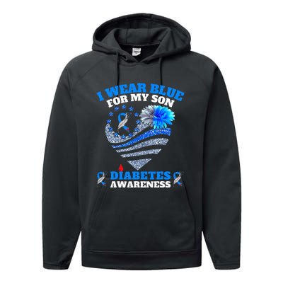 Funny I Wear Blue For My Son Diabetes Awareness Blue Ribbon  Performance Fleece Hoodie