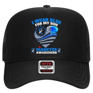 Funny I Wear Blue For My Son Diabetes Awareness Blue Ribbon  High Crown Mesh Back Trucker Hat