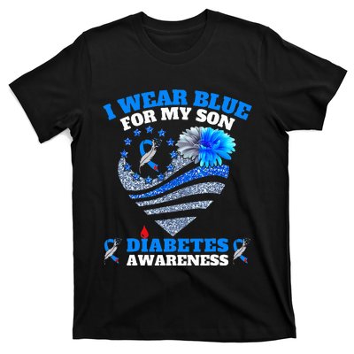 Funny I Wear Blue For My Son Diabetes Awareness Blue Ribbon  T-Shirt