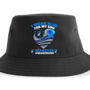 Funny I Wear Blue For My Son Diabetes Awareness Blue Ribbon  Sustainable Bucket Hat