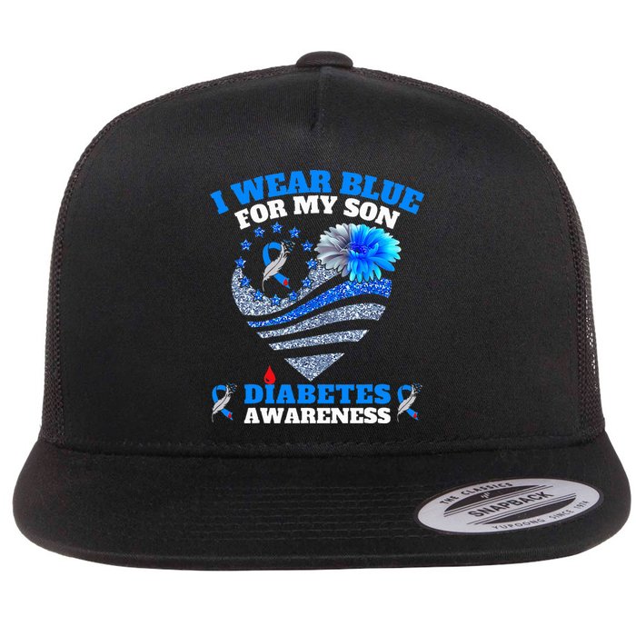 Funny I Wear Blue For My Son Diabetes Awareness Blue Ribbon  Flat Bill Trucker Hat