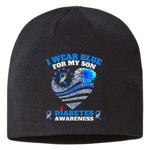 Funny I Wear Blue For My Son Diabetes Awareness Blue Ribbon  Sustainable Beanie