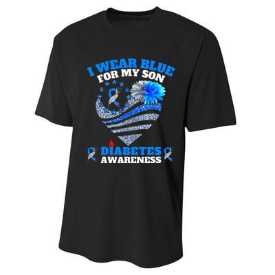 Funny I Wear Blue For My Son Diabetes Awareness Blue Ribbon  Performance Sprint T-Shirt