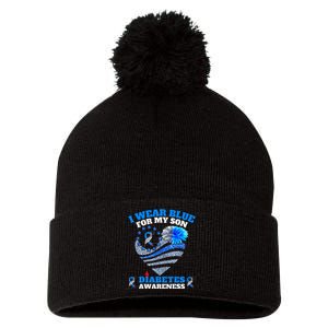 Funny I Wear Blue For My Son Diabetes Awareness Blue Ribbon  Pom Pom 12in Knit Beanie