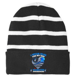 Funny I Wear Blue For My Son Diabetes Awareness Blue Ribbon  Striped Beanie with Solid Band