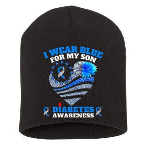 Funny I Wear Blue For My Son Diabetes Awareness Blue Ribbon  Short Acrylic Beanie