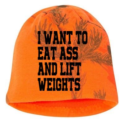 Funny I Want To Eat Ass And Lift Weights Kati - Camo Knit Beanie