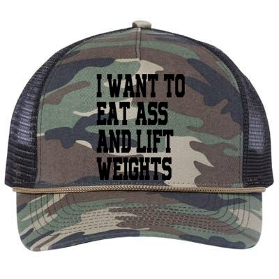 Funny I Want To Eat Ass And Lift Weights Retro Rope Trucker Hat Cap