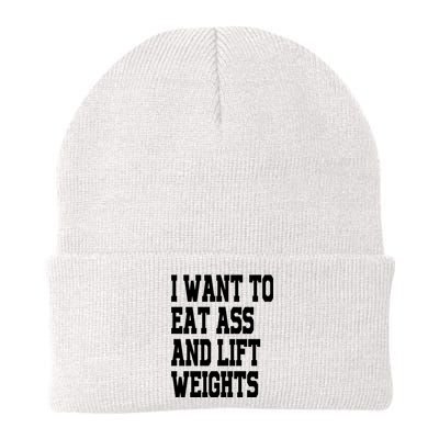 Funny I Want To Eat Ass And Lift Weights Knit Cap Winter Beanie