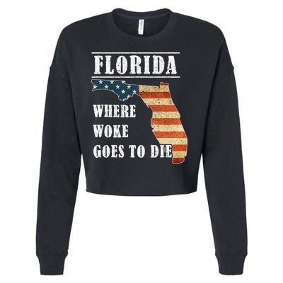 Florida Is Where Woke Goes To Die DeSantis Florida USA Flag Cropped Pullover Crew