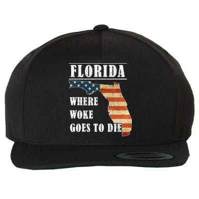 Florida Is Where Woke Goes To Die DeSantis Florida USA Flag Wool Snapback Cap