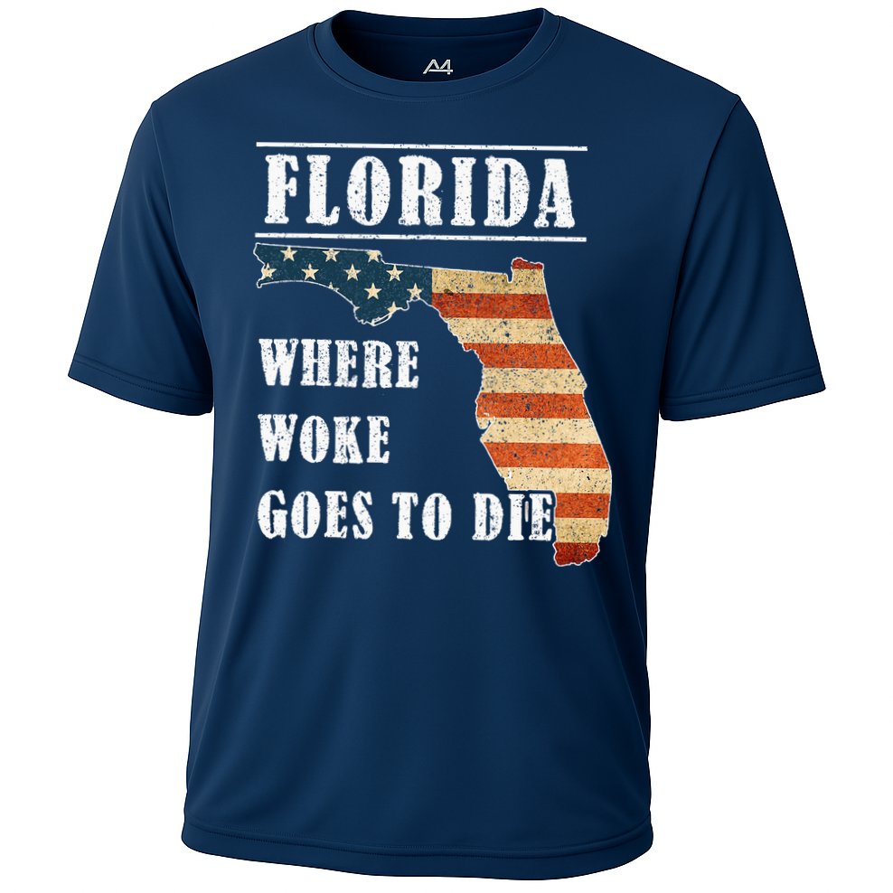 Florida Is Where Woke Goes To Die DeSantis Florida USA Flag Performance Shirt