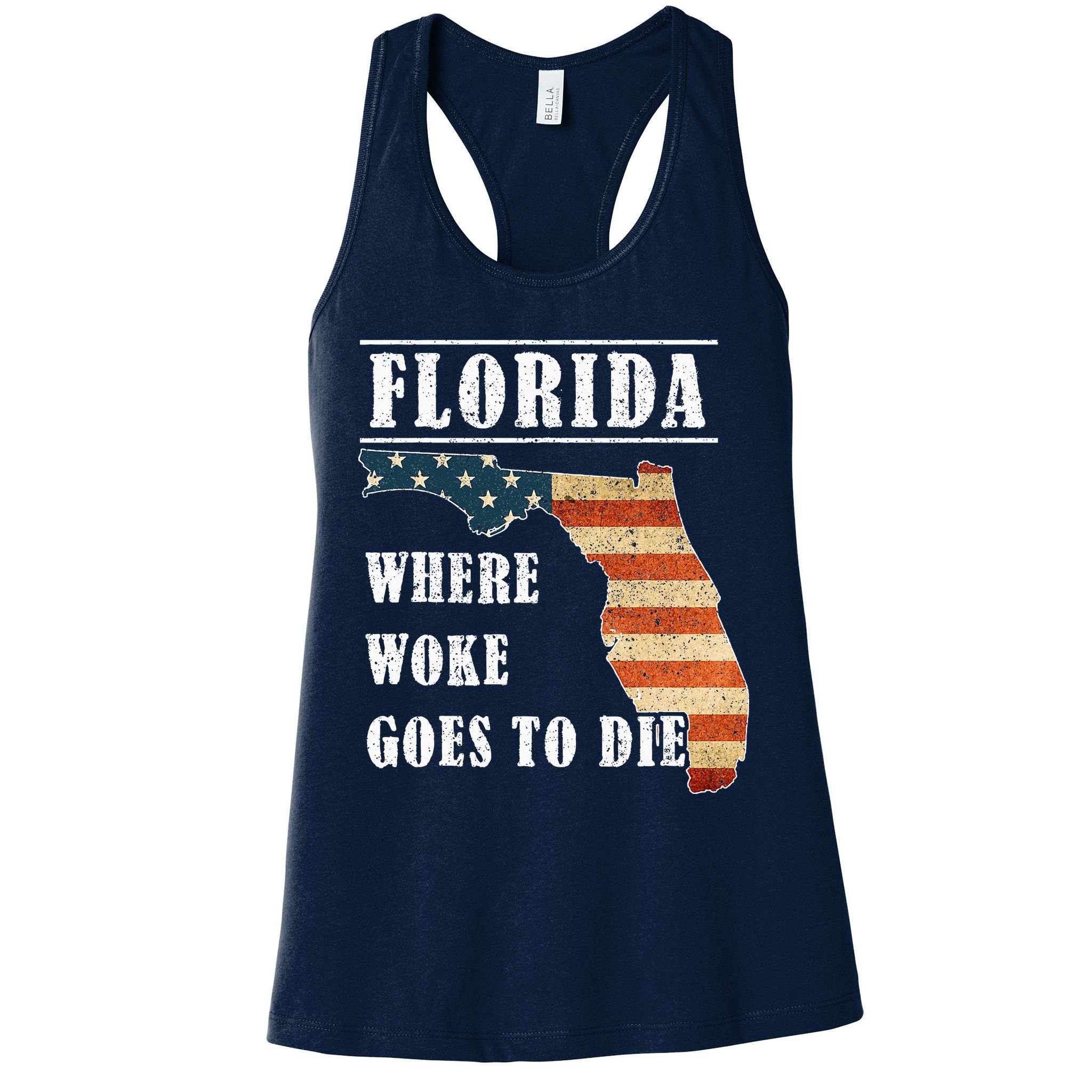 Florida Is Where Woke Goes To Die DeSantis Florida USA Flag Womens Tank Top