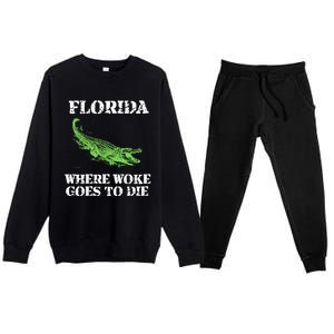 Florida Is Where Woke Goes To Die Crocodile Alligator Premium Crewneck Sweatsuit Set