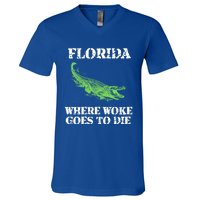 Florida Is Where Woke Goes To Die Crocodile Alligator V-Neck T-Shirt