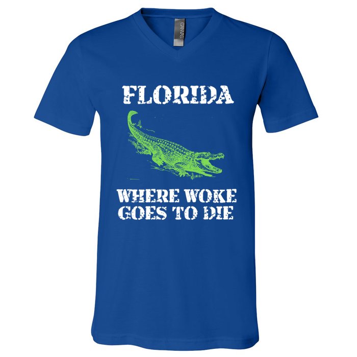 Florida Is Where Woke Goes To Die Crocodile Alligator V-Neck T-Shirt