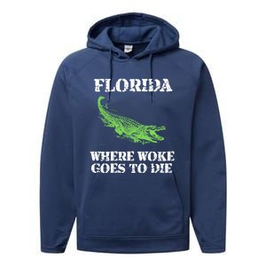 Florida Is Where Woke Goes To Die Crocodile Alligator Performance Fleece Hoodie