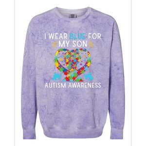 funny I Wear Blue For My Son Autism Awareness Colorblast Crewneck Sweatshirt