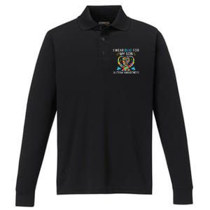 funny I Wear Blue For My Son Autism Awareness Performance Long Sleeve Polo