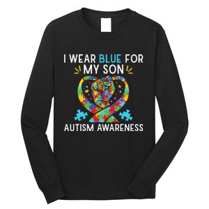 funny I Wear Blue For My Son Autism Awareness Long Sleeve Shirt