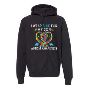 funny I Wear Blue For My Son Autism Awareness Premium Hoodie