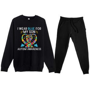 funny I Wear Blue For My Son Autism Awareness Premium Crewneck Sweatsuit Set