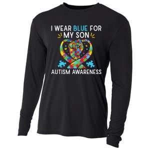 funny I Wear Blue For My Son Autism Awareness Cooling Performance Long Sleeve Crew