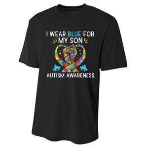 funny I Wear Blue For My Son Autism Awareness Performance Sprint T-Shirt