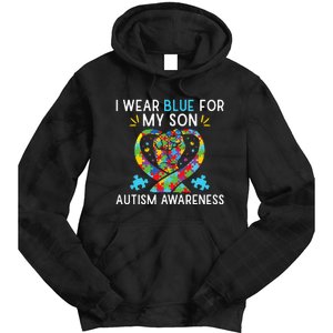 funny I Wear Blue For My Son Autism Awareness Tie Dye Hoodie