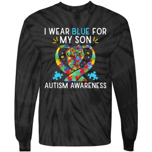 funny I Wear Blue For My Son Autism Awareness Tie-Dye Long Sleeve Shirt