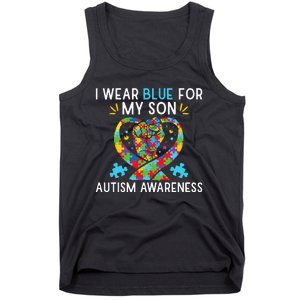 funny I Wear Blue For My Son Autism Awareness Tank Top