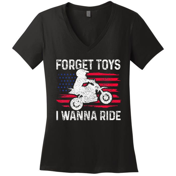 Forget I Wanna Ride Motocross Dirt Bike Mx Racing Women's V-Neck T-Shirt