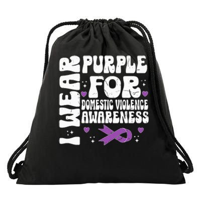 funny I Wear Purple Domestic Violence Awareness Drawstring Bag