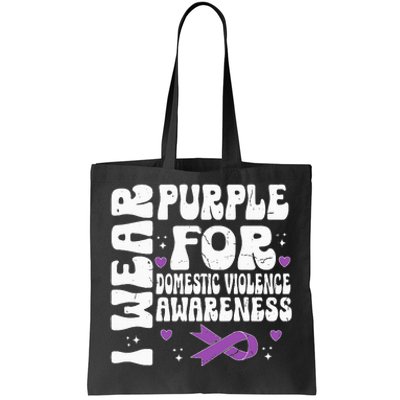 funny I Wear Purple Domestic Violence Awareness Tote Bag