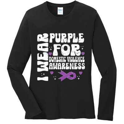 funny I Wear Purple Domestic Violence Awareness Ladies Long Sleeve Shirt