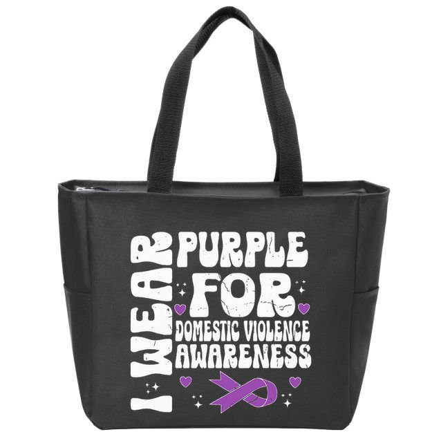 funny I Wear Purple Domestic Violence Awareness Zip Tote Bag