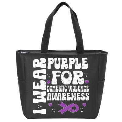 funny I Wear Purple Domestic Violence Awareness Zip Tote Bag