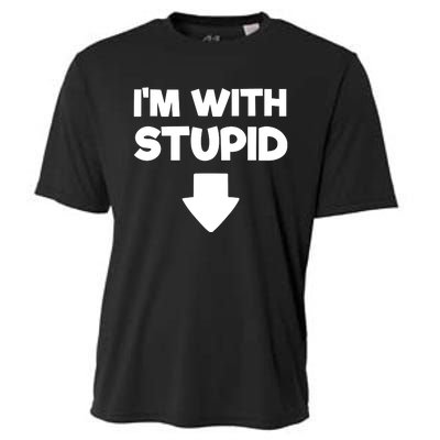 Funny Im With Stupid Pointing Down Cooling Performance Crew T-Shirt