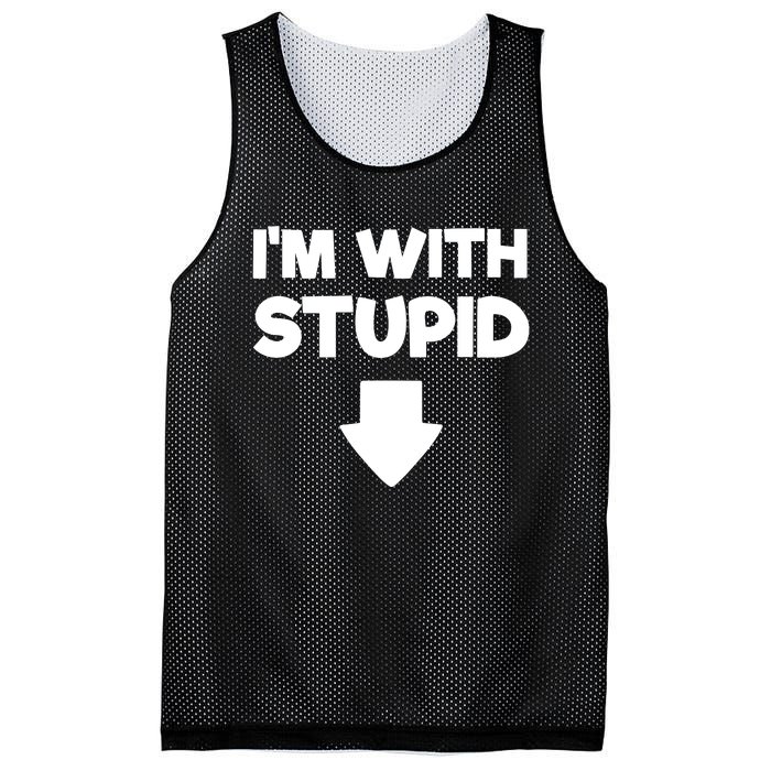 Funny Im With Stupid Pointing Down Mesh Reversible Basketball Jersey Tank