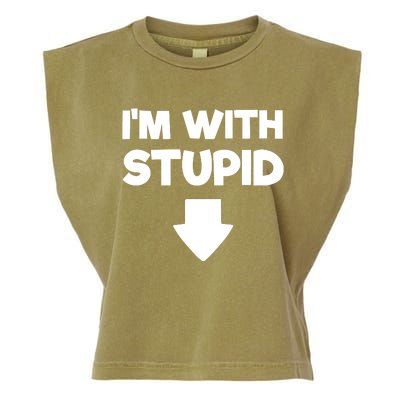 Funny Im With Stupid Pointing Down Garment-Dyed Women's Muscle Tee