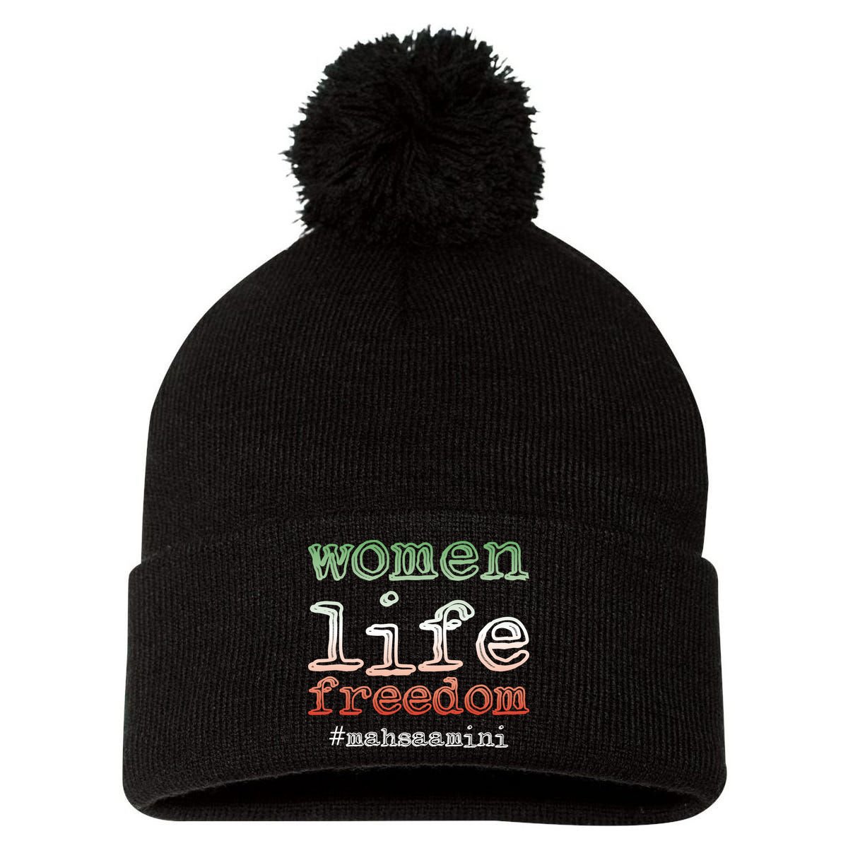 Free Iran | Women Life Freedom | Rise With The Women Of Iran Pom Pom 12in Knit Beanie